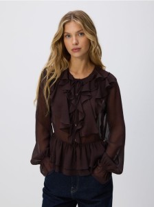 Bluzka z falbanami - ciemnobrązowy