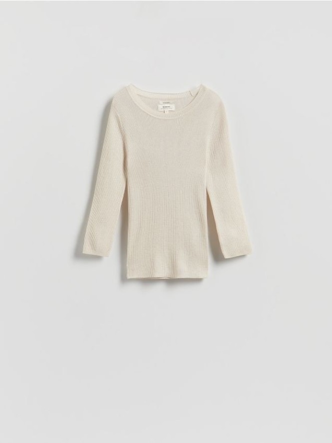 Wełniana bluzka z dodatkiem jedwabiu - złamana biel