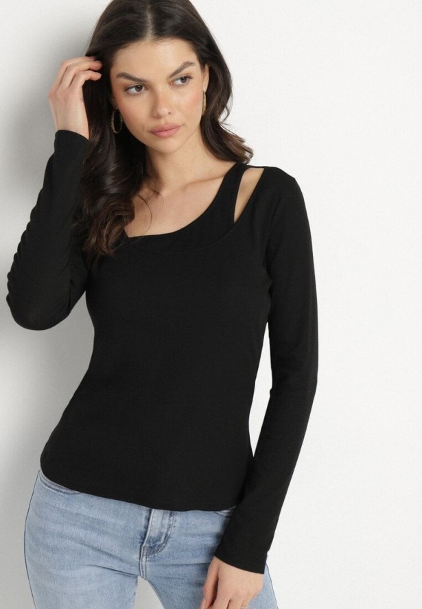 Czarna Bluzka z Asymetrycznym Dekoltem Tatelia