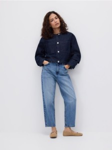 Jeansy mom fit slim z krótszą nogawką - niebieski