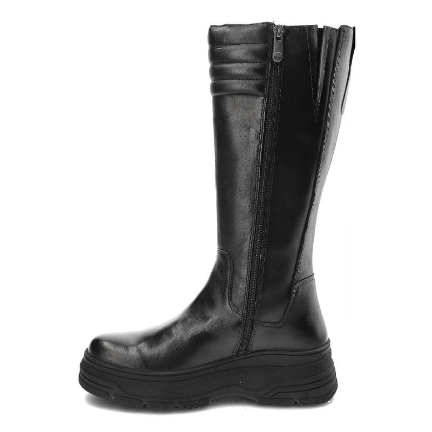 Czarne Kozaki Marco Tozzi Wygodne Skórzane Buty Damskie