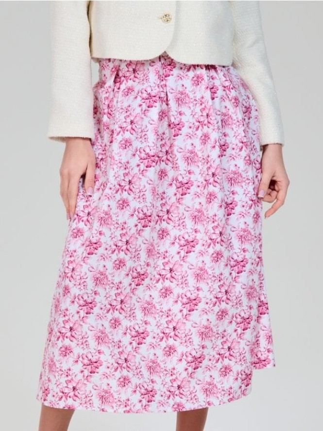 Spódnica midi w kwiaty - wielobarwny