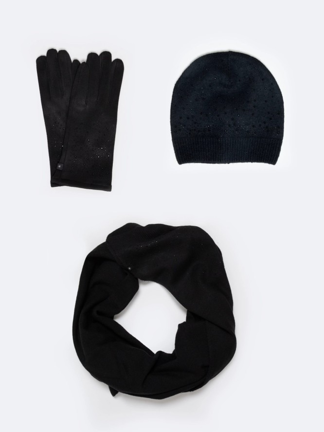 Rękawiczki damskie z ozdobnymi kryształkami czarne Cristali 906