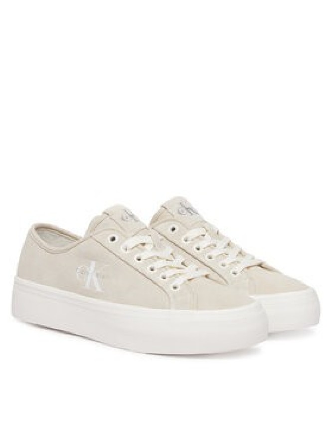 Calvin Klein Sneakersy Vulc Flatf Laceup Suede HW0HW03088 Beżowy