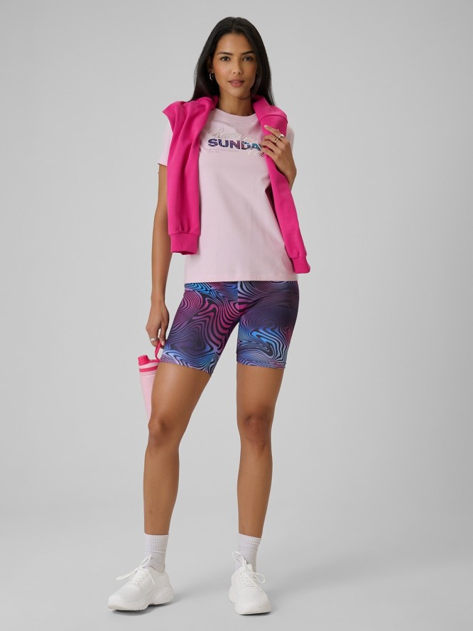 4F T-shirt regular z nadrukiem damski - różowy M