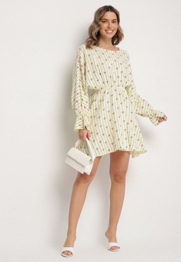 Żółta Bawełniana Sukienka w Paski z Kokardkami Xalriti