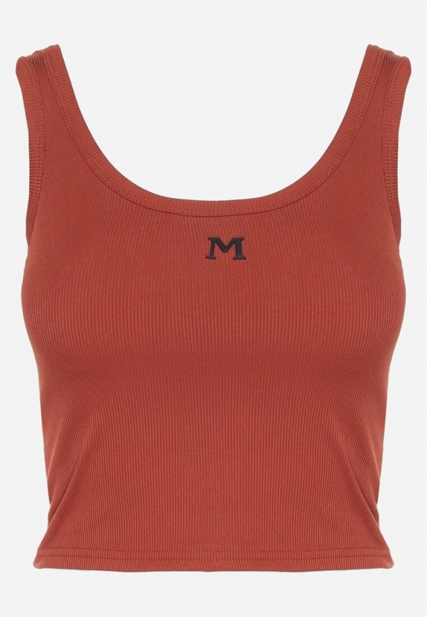 Brązowy Prążkowany Top z Usztywnianymi Miseczkami i Ozdobną Literą Nevolirae