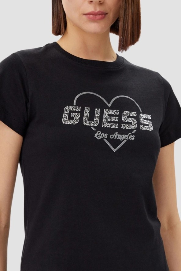GUESS Czarny damski t-shirt Narciso, Rozmiar XS