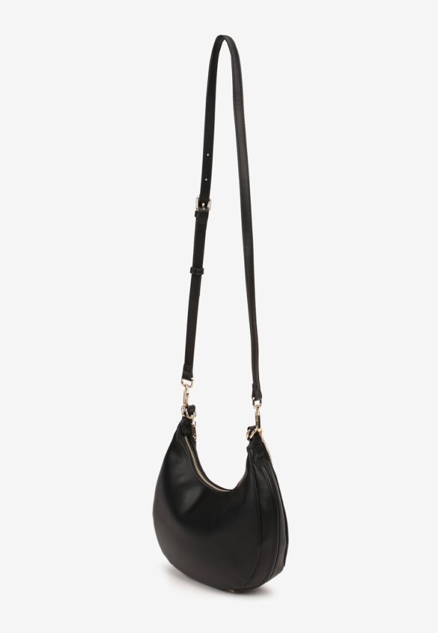 Czarna Mała Torebka ze Zdobieniem i Odpinanym Paskiem Wyneth