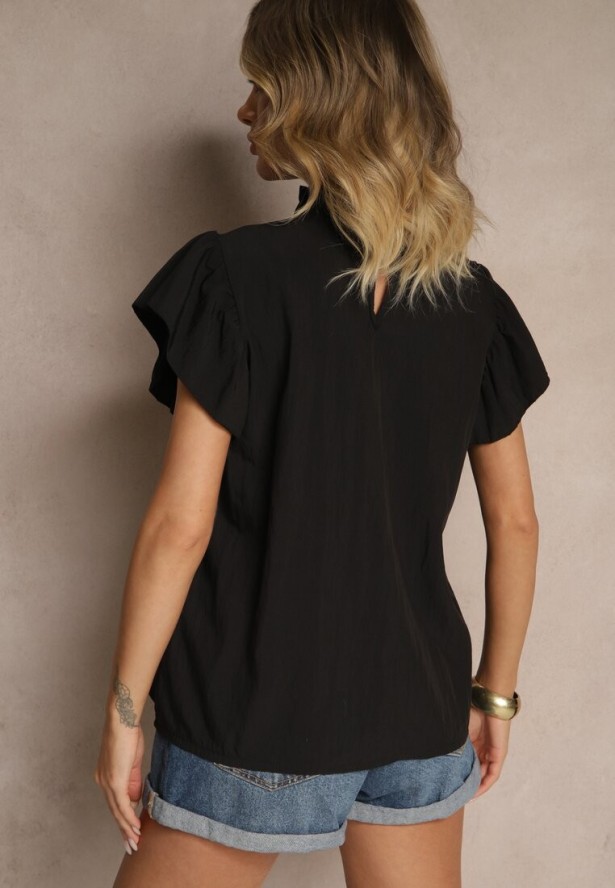 Czarna Bluzka z Wiskozą i Falbankami Greloiti