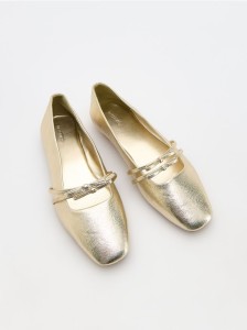 Metaliczne baleriny z imitacji skóry - złoty