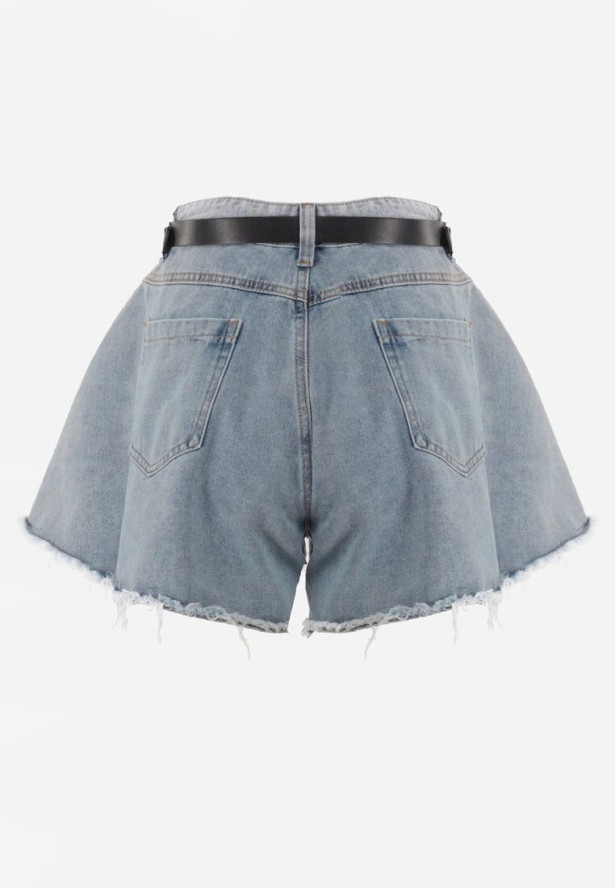 Jasnoniebieskie Jeansowe Szorty o Luźnym Fasonie z Dodatkowym Paskiem Cilike