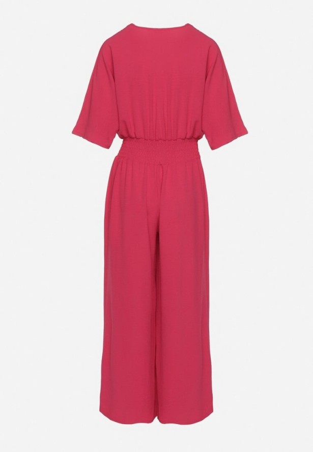 Fuksjowy Kopertowy Kombinezon z Gumką w Talii i Szerokimi Nogawkami Vimashea