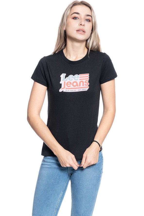 DAMSKI T-SHIRT LEE CREW NECK TEE BLACK L41LYG01 112109066