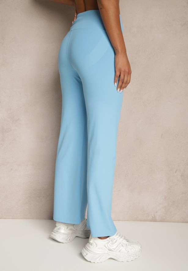 Niebieskie Legginsy High Waist z Szeroką Gumką w Pasie Idalania