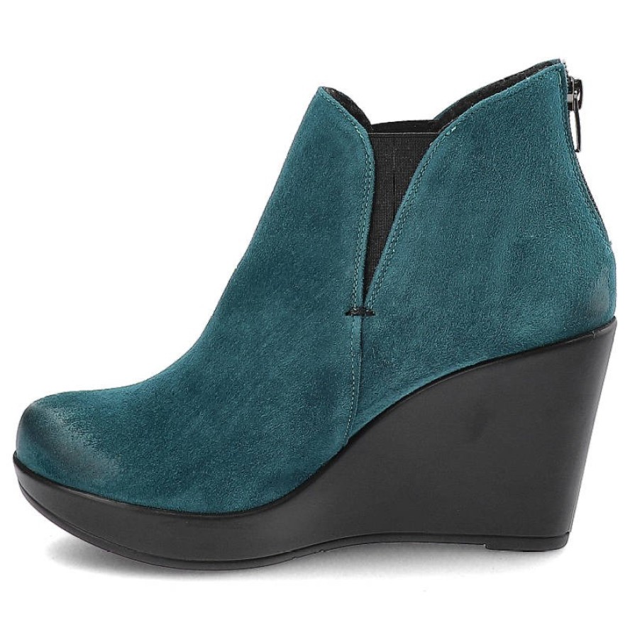 Niebieskie Botki Karino Damskie Buty Na Koturnie