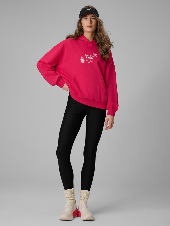 4F Bluza dresowa loose z kapturem damska - różowa S