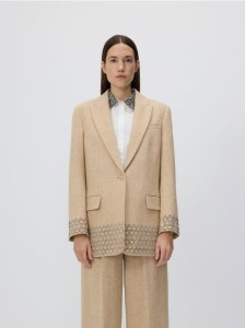 Marynarka z ozdobnym wykończeniem - kremowy