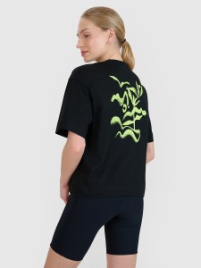 4F T-shirt regular z nadrukiem damski - czarny S