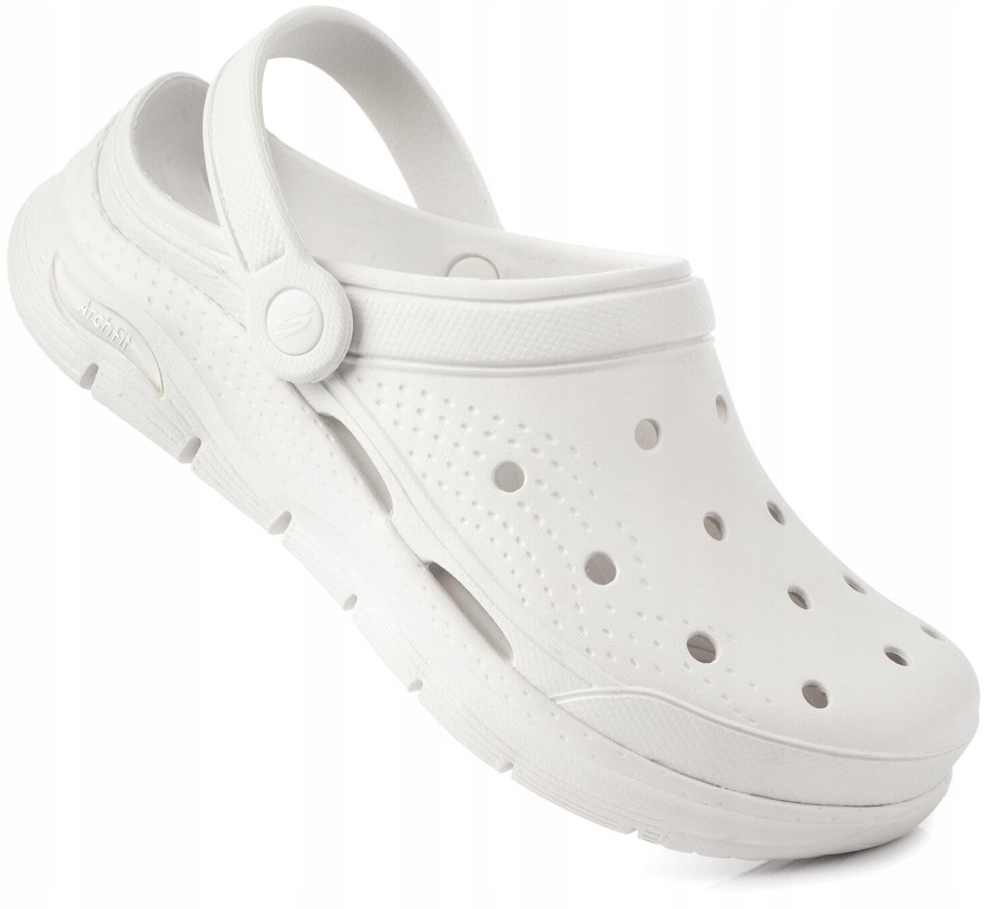 Damskie chodaki sandały białe SKECHERS ARCH-FIT