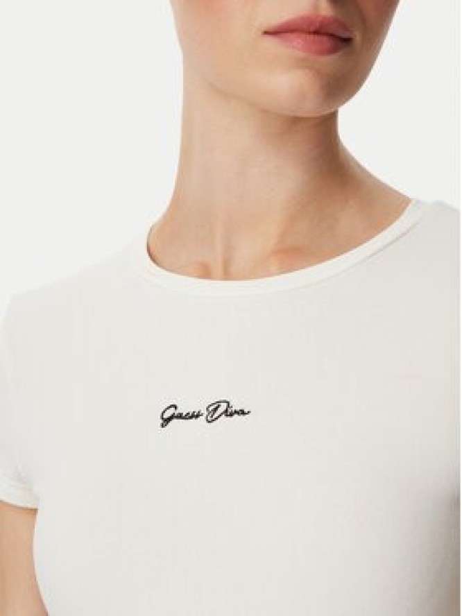 Guess T-Shirt V6YI01 K4258 Kremowy Slim Fit