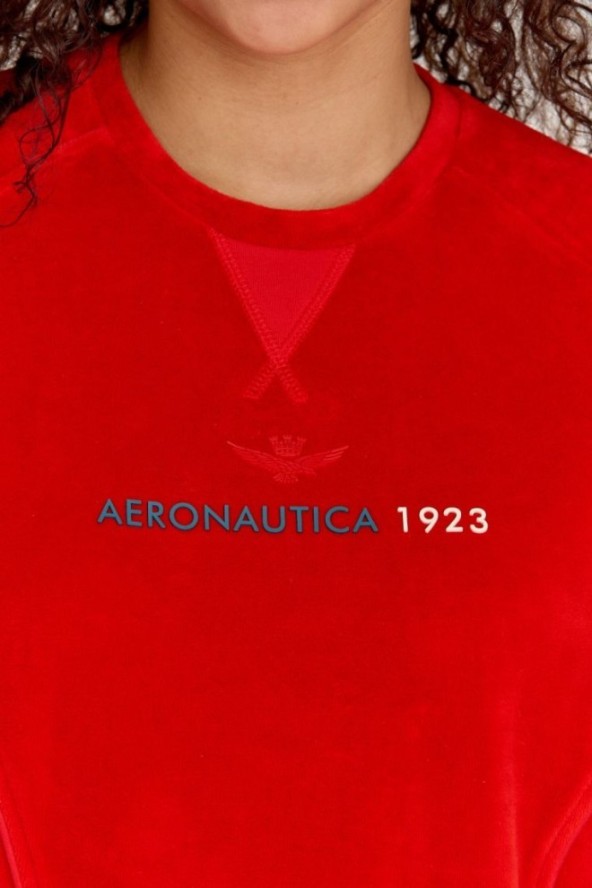 AERONAUTICA MILITARE Czerwona welurowa bluza damska z wieloma zdobieniami, Rozmiar S