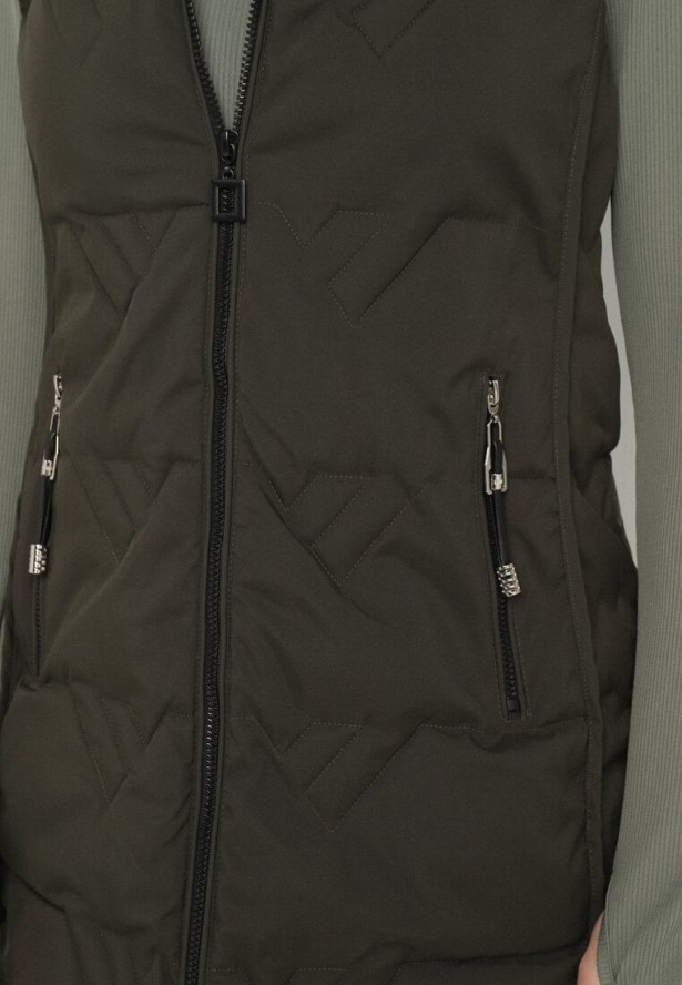 Ciemnozielona Pikowana Kamizelka z Odpinanym Kapturem Mavalie