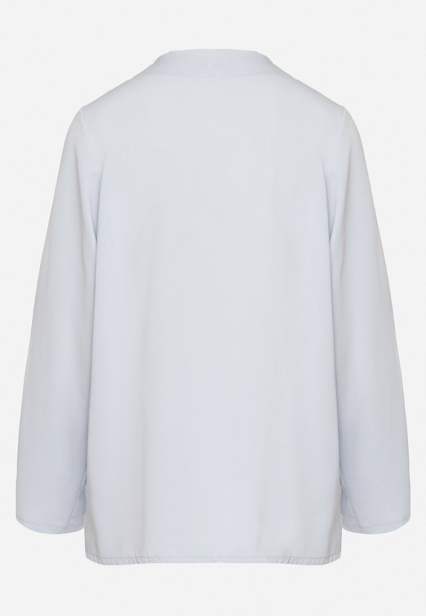 Jasnoniebieska Bluzka o Trapezowym Kroju z Dekoltem w Serek i Podpinanymi Rękawami Aslimi