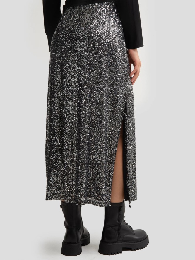 Spódnica damska cekinowa midi srebrna Soleasi 904