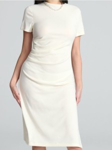 Sukienka midi z marszczeniami - kremowy