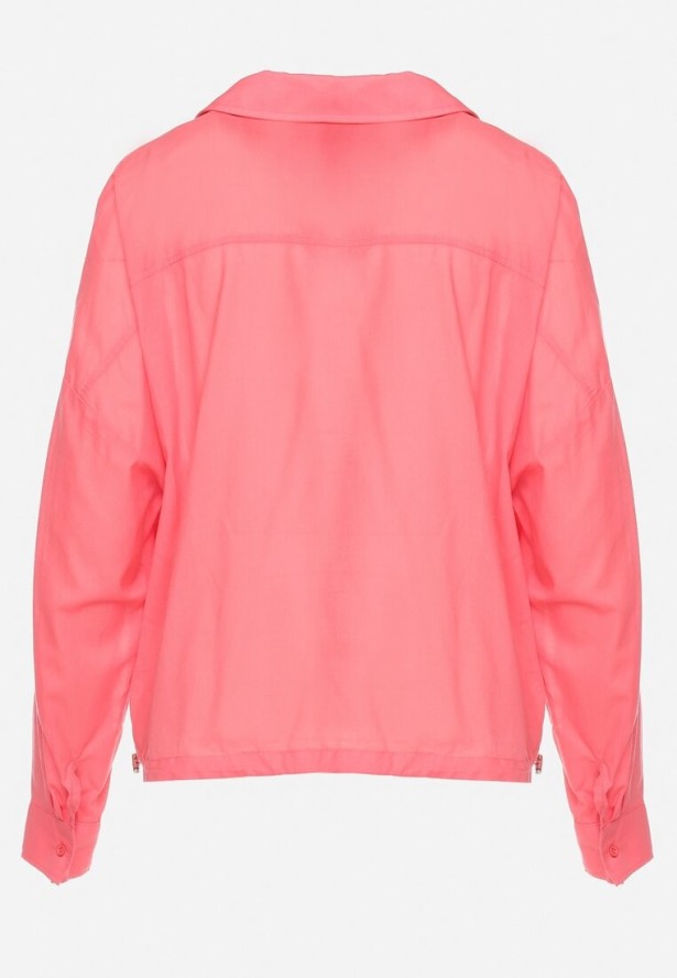 Ciemnoróżowa Bawełniana Koszula z Dłuższym Tyłem z Ozdobną Kieszonką i Gumką Ralena