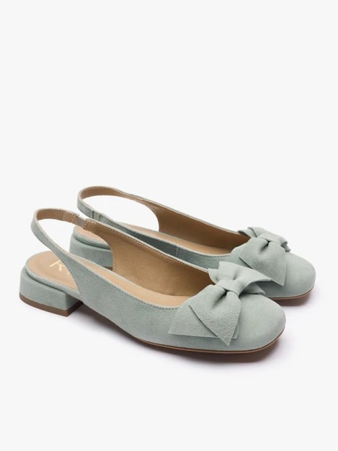 Morskie czółenka slingback bez pięty z kokardką