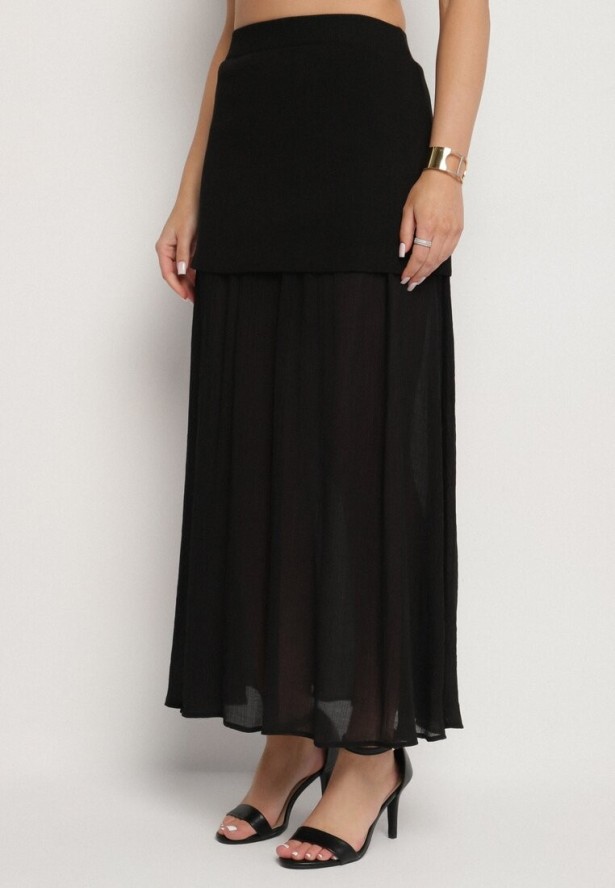 Czarny Elegancki Komplet z Kamizelką i Długą Spódnicą Wenelle