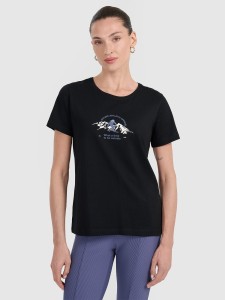 4F T-shirt regular z nadrukiem damski - czarny XL