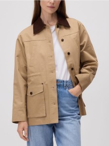 Kurtka z kontrastowym kołnierzem - beżowy