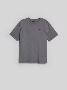 4F T-shirt loose z nadrukiem damski - szary XS