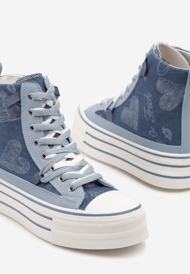 Niebieskie Trampki na Grubej Podeszwie w Serduszka za Kostkę Umirana