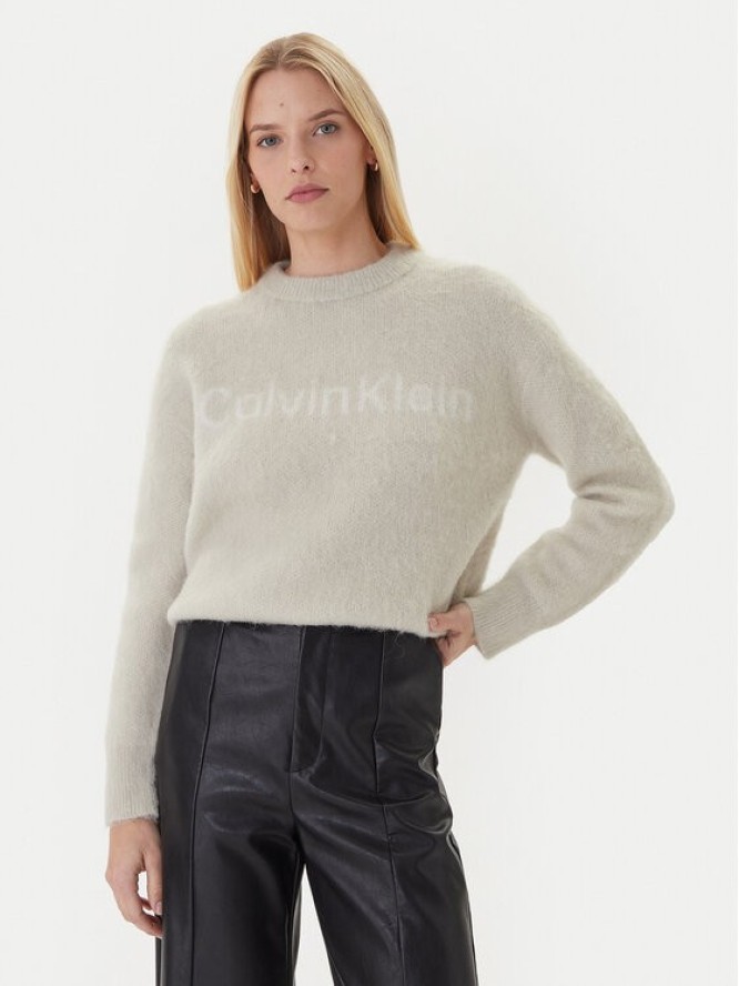 Calvin Klein Sweter LV044D359G Beżowy Relaxed Fit