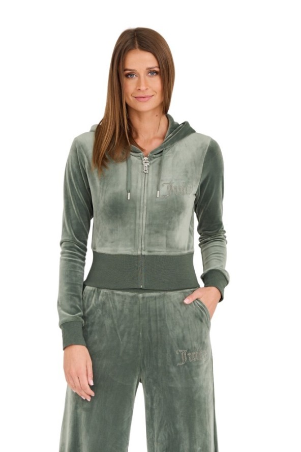 JUICY COUTURE Zielona damska bluza Marissa Velour Track Top, Rozmiar M