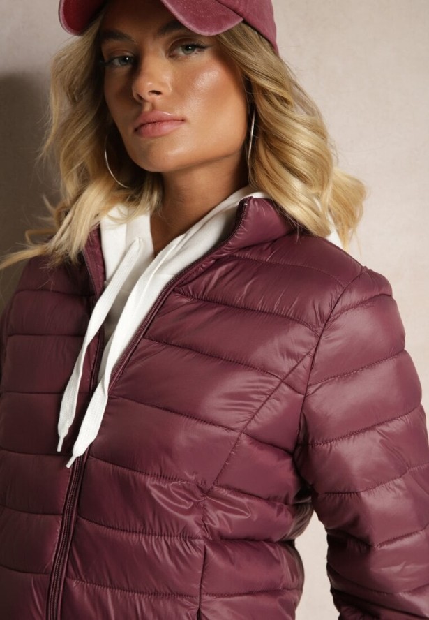 Bordowa Casualowa Kurtka Ozdobiona Pikowaniem Nelionea