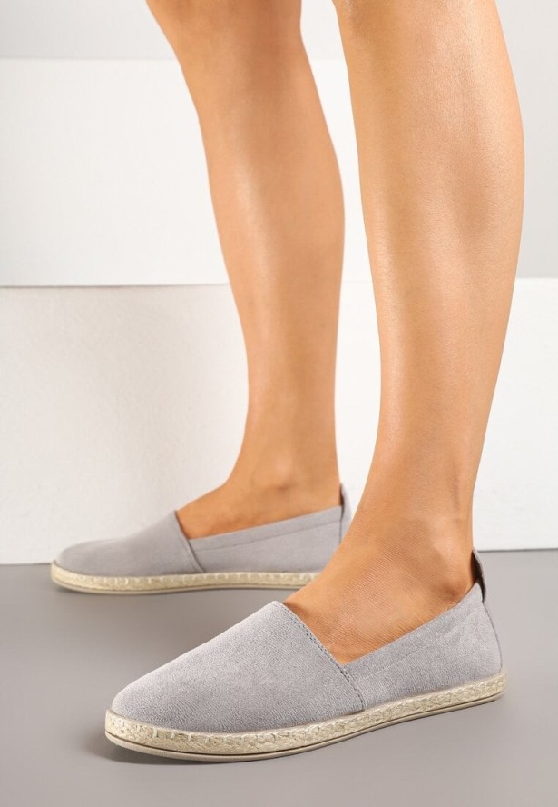Szare Płaskie Espadryle z Plecionką na Podeszwie Julietae