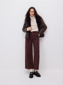 Jeansy wide leg z wysokim stanem - brązowy