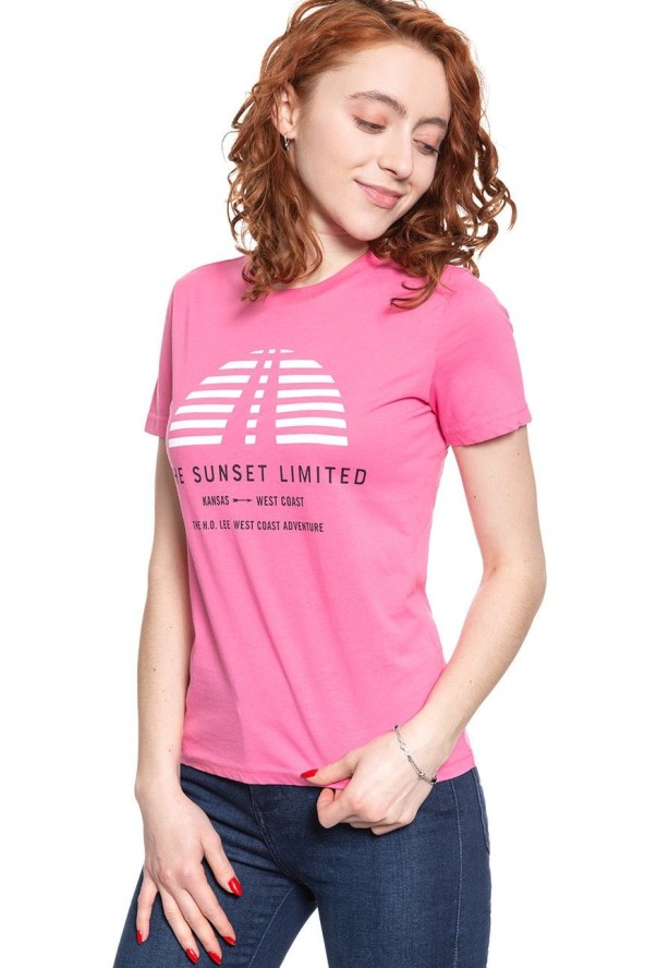 LEE T SHIRT DAMSKI SUNSET TEE CHROME PINK L42XEPNE 112109515