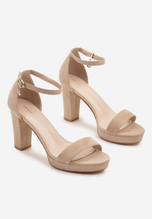 Ciemnobeżowe Sandały Vices na Słupkowym Obcasie z Paskiem Wokół Kostki Maritira