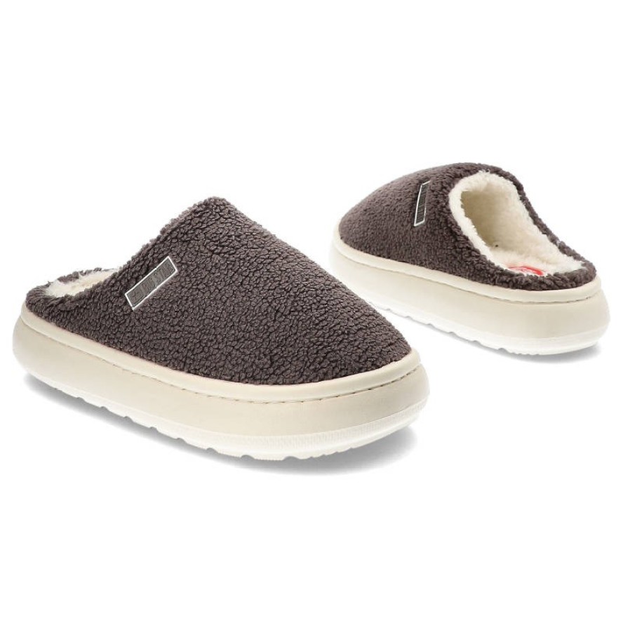 Szare Klapki Big Star Wygodne Ocieplane Kapcie Damskie