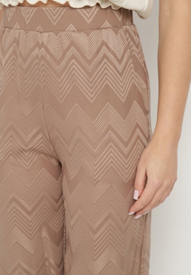 Jasnobrązowe Szerokie Spodnie z Wiskozą i Wysokim Stanem Abriela