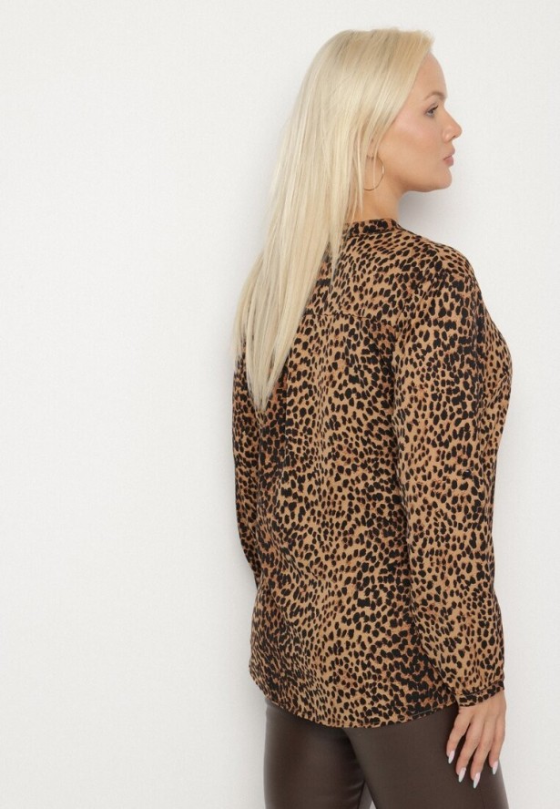 Ciemnobeżowa Bluzka z Trójkątnym Dekoltem i Guziczkami Pastelis