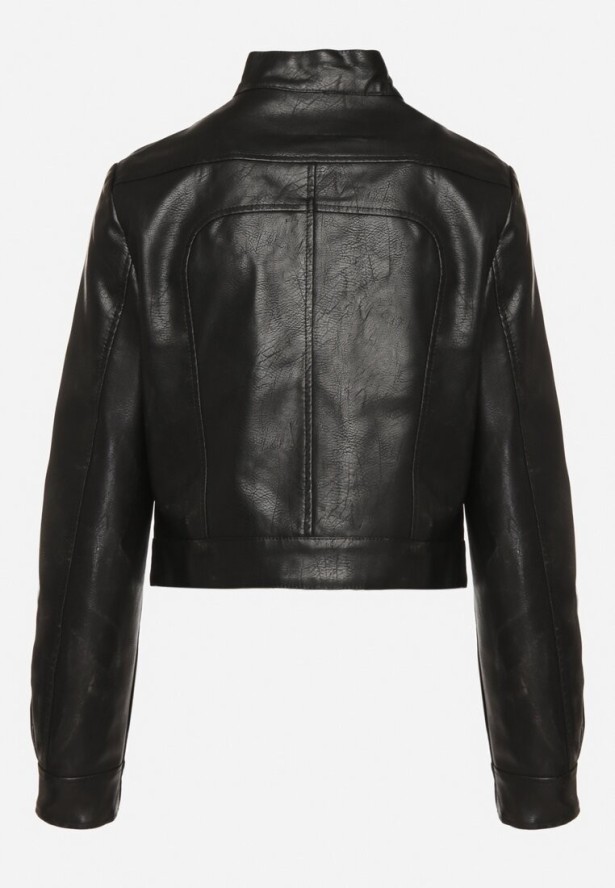 Czarna Kurtka Ramoneska w Motocyklowym Stylu z Klamerką Terlia