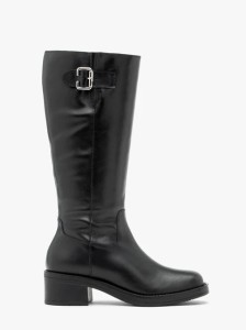 Czarne kozaki ze skóry licowej z klamrą