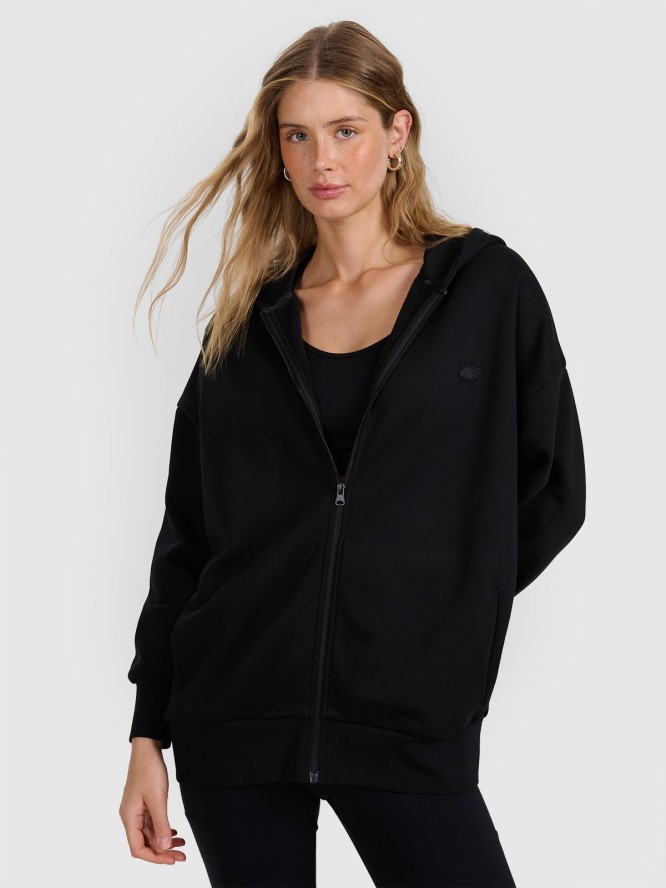 4F Bluza dresowa rozpinana z kapturem damska - czarna XL